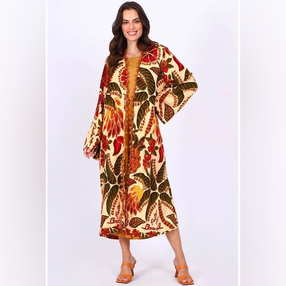 EUC Farm Rio Brazil Tropical Linen Blend Kimono Duster Cardigan size small/large - Picture 1 of 7